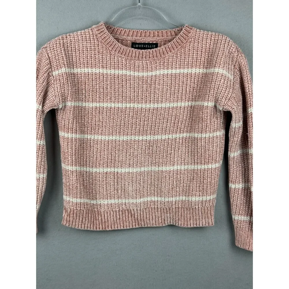 Love Ellie Girls Size Small Blush Pink Ivory Striped Chenille Sweater Soft Cozy